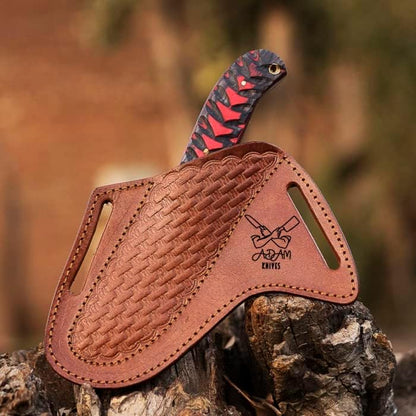 Leather Knife Sheath For Belt, Slanted Pancake Sheath, Tooled Leather Sheath, Beautiful CowBoy Bull Cutter Knife Cover 100% Real