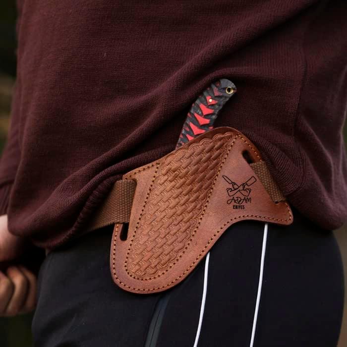 Leather Knife Sheath For Belt, Slanted Pancake Sheath, Tooled Leather Sheath, Beautiful CowBoy Bull Cutter Knife Cover 100% Real