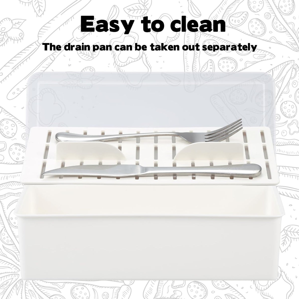 3Pcs Flatware Tray with Lid and Drainer, Large Plastic Silverware Utensil Kitchen Drawer Organizer Clear Cutlery Storage Container with Cover Dinnerware Spoon Knife Holder for Home and Travel