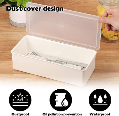 3Pcs Flatware Tray with Lid and Drainer, Large Plastic Silverware Utensil Kitchen Drawer Organizer Clear Cutlery Storage Container with Cover Dinnerware Spoon Knife Holder for Home and Travel