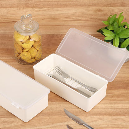 3Pcs Flatware Tray with Lid and Drainer, Large Plastic Silverware Utensil Kitchen Drawer Organizer Clear Cutlery Storage Container with Cover Dinnerware Spoon Knife Holder for Home and Travel