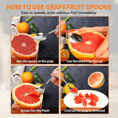 Grapefruit Spoon & Knife Set,Stainless Steel Grapefruit Spoon Utensil With Serrated Edge,Silver Kitchen Tool,Multi-Use for Citrus, Kiwi,Dessert, Avocado & More (6 PCS)