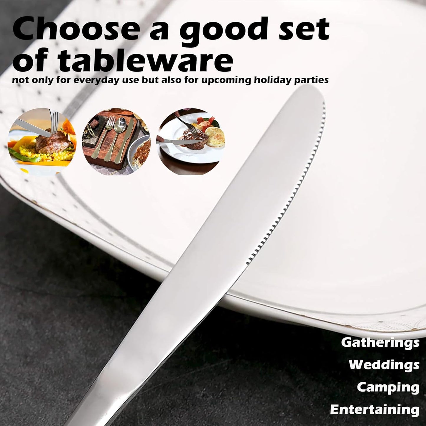 Dinner Knives Set, Stainless Steel Table Knife, Butter Spreder, 2/4/6 Pieces Mirror Polished Dinner Knife, Sturdy and Dishwasher Safe, Silverware Cutlery (6 Pcs)