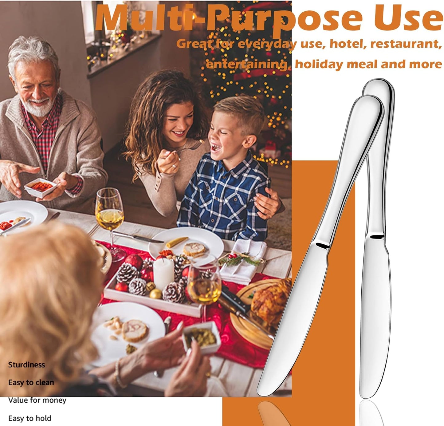 Dinner Knives Set, Stainless Steel Table Knife, Butter Spreder, 2/4/6 Pieces Mirror Polished Dinner Knife, Sturdy and Dishwasher Safe, Silverware Cutlery (6 Pcs)