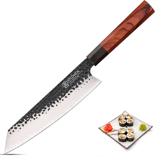 9 Inch Kiritsuke Chef Knife 3 Layers 9Cr18MoV Clad Steel, Forged Gyuto Kitchen Knife with Octagonal Handle - Jiao Series