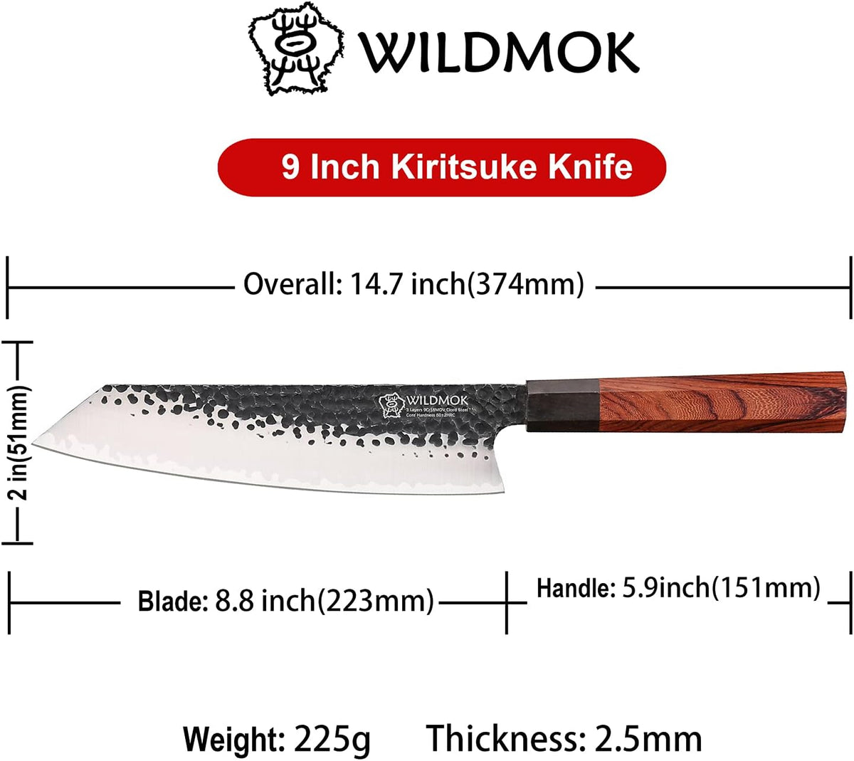 9 Inch Kiritsuke Chef Knife 3 Layers 9Cr18MoV Clad Steel, Forged Gyuto Kitchen Knife with Octagonal Handle - Jiao Series