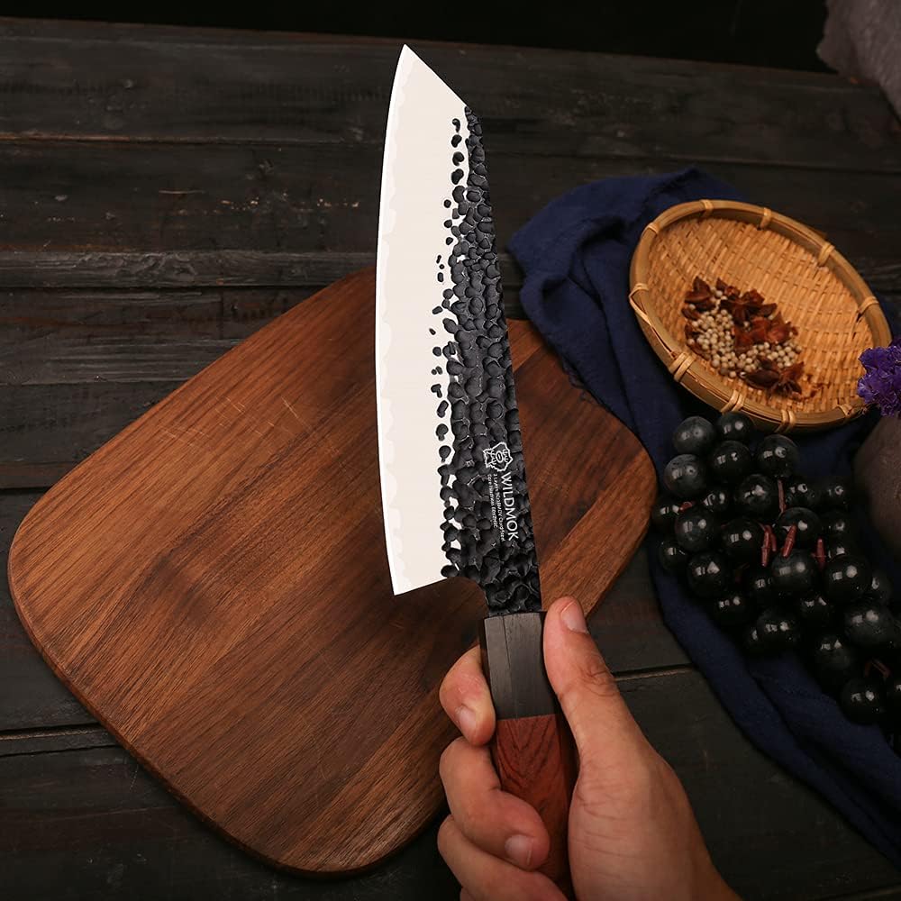 9 Inch Kiritsuke Chef Knife 3 Layers 9Cr18MoV Clad Steel, Forged Gyuto Kitchen Knife with Octagonal Handle - Jiao Series