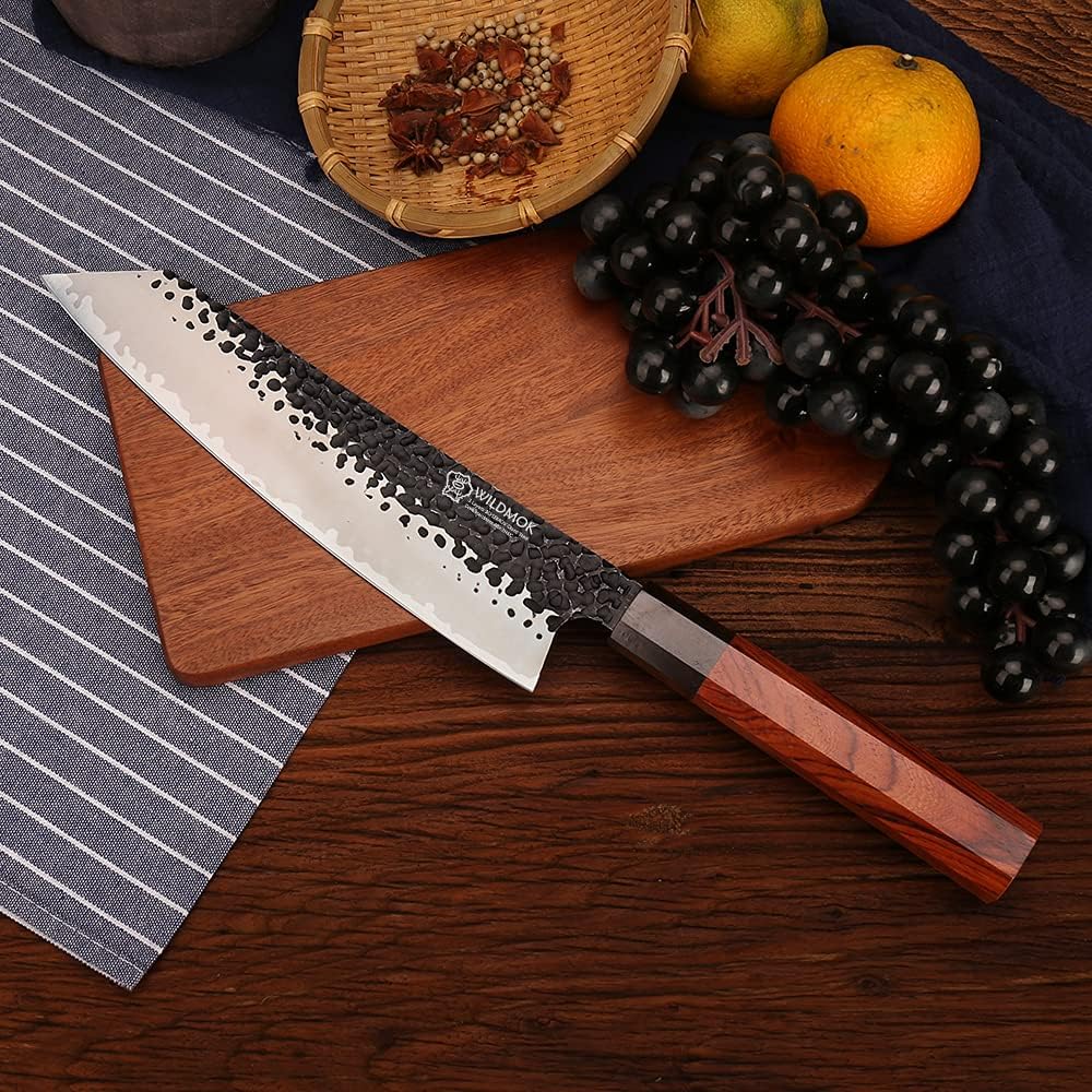 9 Inch Kiritsuke Chef Knife 3 Layers 9Cr18MoV Clad Steel, Forged Gyuto Kitchen Knife with Octagonal Handle - Jiao Series