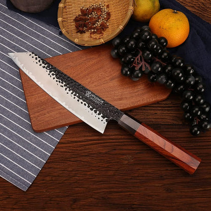 9 Inch Kiritsuke Chef Knife 3 Layers 9Cr18MoV Clad Steel, Forged Gyuto Kitchen Knife with Octagonal Handle - Jiao Series