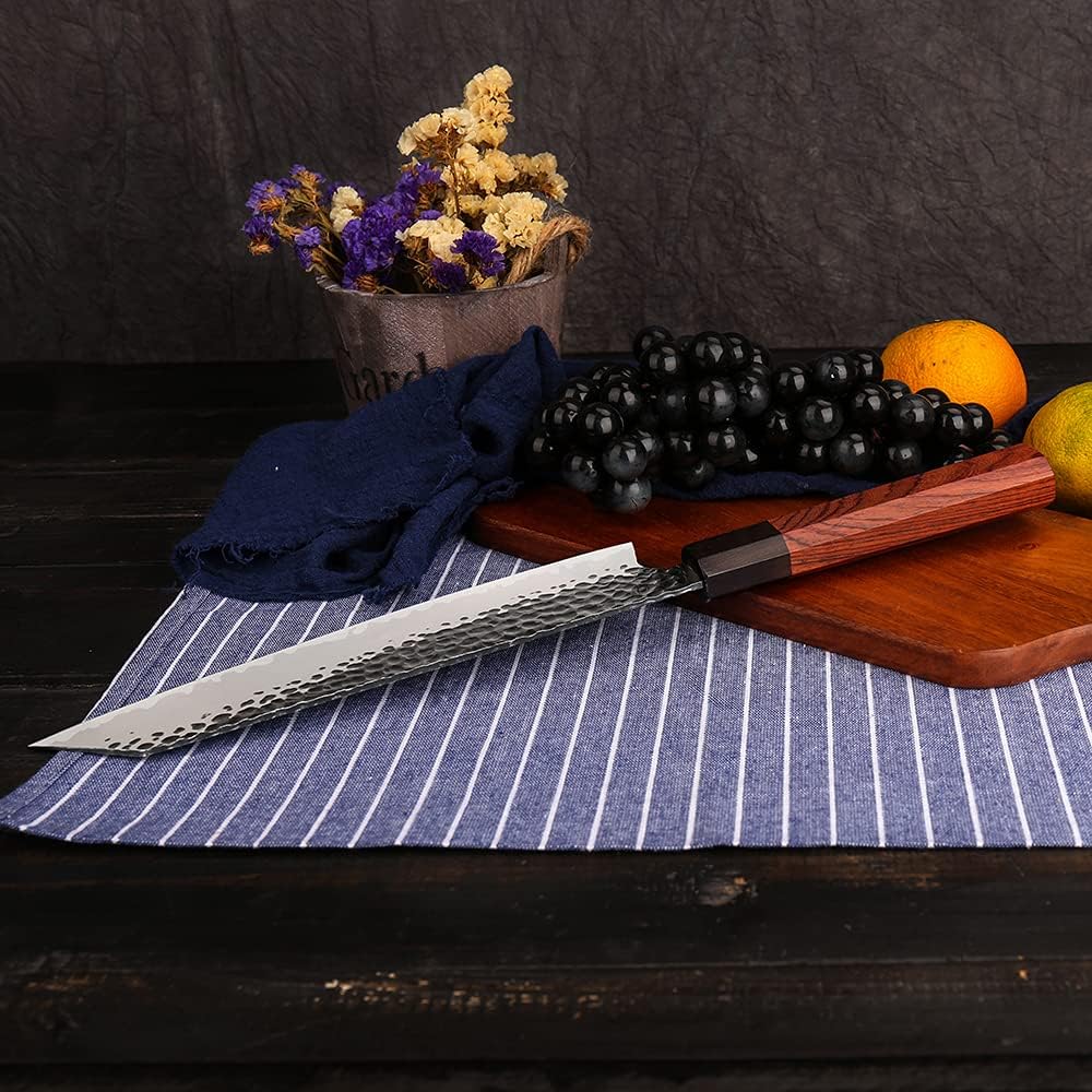 9 Inch Kiritsuke Chef Knife 3 Layers 9Cr18MoV Clad Steel, Forged Gyuto Kitchen Knife with Octagonal Handle - Jiao Series