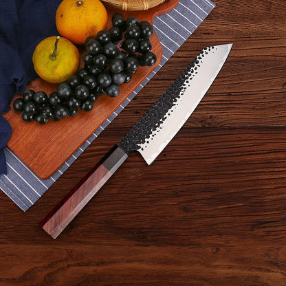 9 Inch Kiritsuke Chef Knife 3 Layers 9Cr18MoV Clad Steel, Forged Gyuto Kitchen Knife with Octagonal Handle - Jiao Series