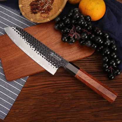 9 Inch Kiritsuke Chef Knife 3 Layers 9Cr18MoV Clad Steel, Forged Gyuto Kitchen Knife with Octagonal Handle - Jiao Series