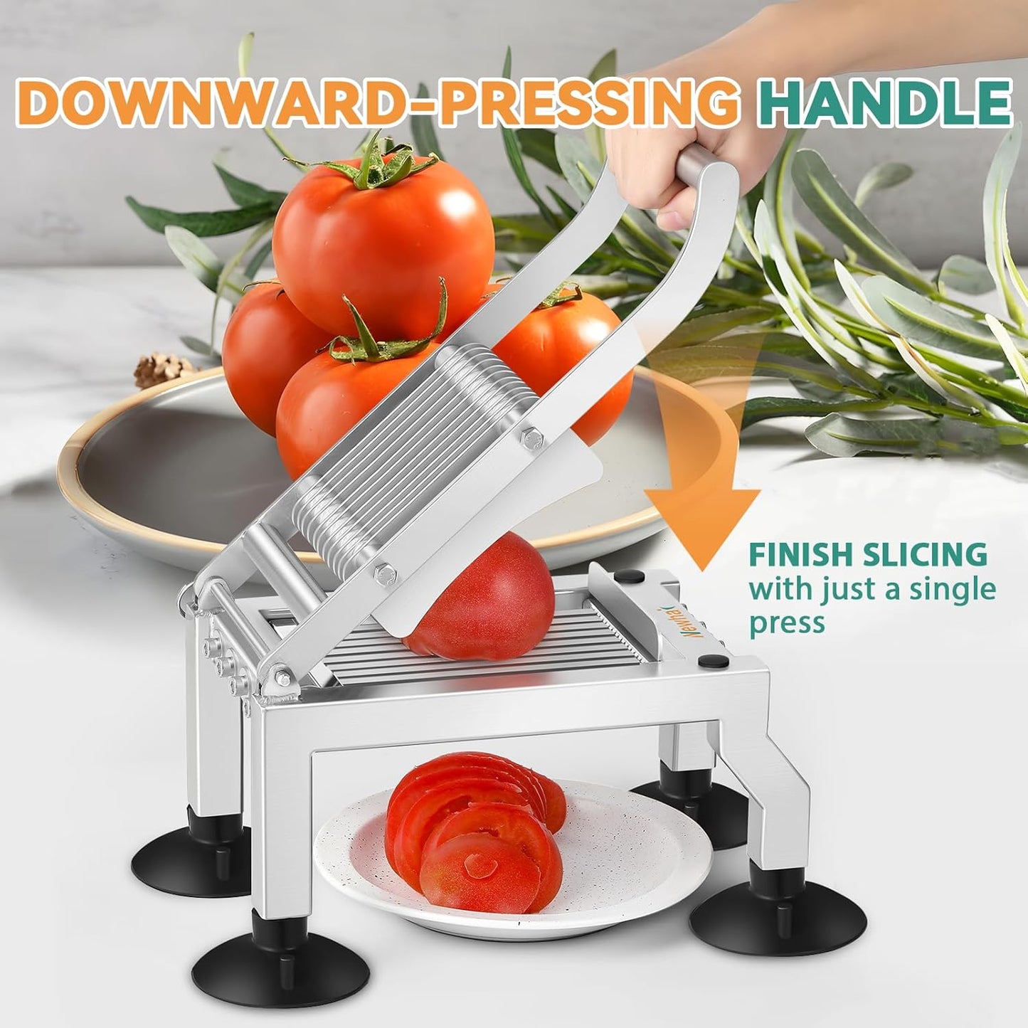 Commercial Tomato Slicer, 0.4"/10mm Stainless Steel | 8lb Lightweight, One-Press Downward Handle, Sharp Blades, 4 Suction Cups Base, for Tomato, Ham & Egg, for Restaurant & Home