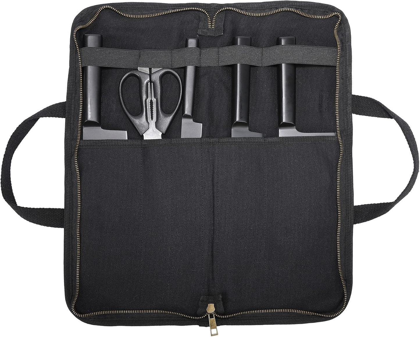 Chef's Travel Knife Case, Portable Knife Roll Bag For Men And Women, Waterproof Waxed Canvas, Strong Zipper, 5 Slots (Dark Green)