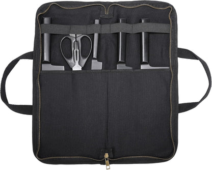 Chef's Travel Knife Case, Portable Knife Roll Bag For Men And Women, Waterproof Waxed Canvas, Strong Zipper, 5 Slots (Dark Green)