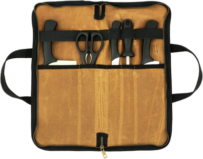 Chef's Travel Knife Case, Portable Knife Roll Bag For Men And Women, Waterproof Waxed Canvas, Strong Zipper, 5 Slots (Dark Green)