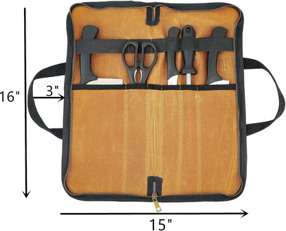 Chef's Travel Knife Case, Portable Knife Roll Bag For Men And Women, Waterproof Waxed Canvas, Strong Zipper, 5 Slots (Dark Green)