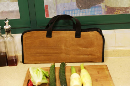 Chef's Travel Knife Case, Portable Knife Roll Bag For Men And Women, Waterproof Waxed Canvas, Strong Zipper, 5 Slots (Dark Green)
