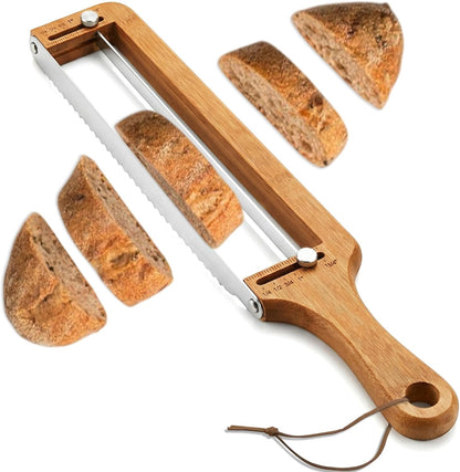 Ideal Swan Cookie Adjustable Bread Knife, Sourdough Wooden Bread Knife | Upgraded bread slicer for homemade & sourdough, thickness guide, bread cutter with stainless steel serrated blade baguettes