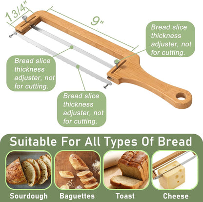 Ideal Swan Cookie Adjustable Bread Knife, Sourdough Wooden Bread Knife | Upgraded bread slicer for homemade & sourdough, thickness guide, bread cutter with stainless steel serrated blade baguettes