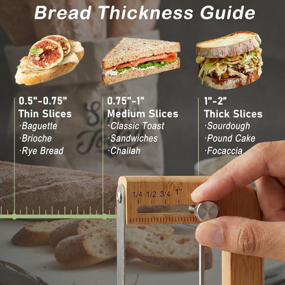 Ideal Swan Cookie Adjustable Bread Knife, Sourdough Wooden Bread Knife | Upgraded bread slicer for homemade & sourdough, thickness guide, bread cutter with stainless steel serrated blade baguettes