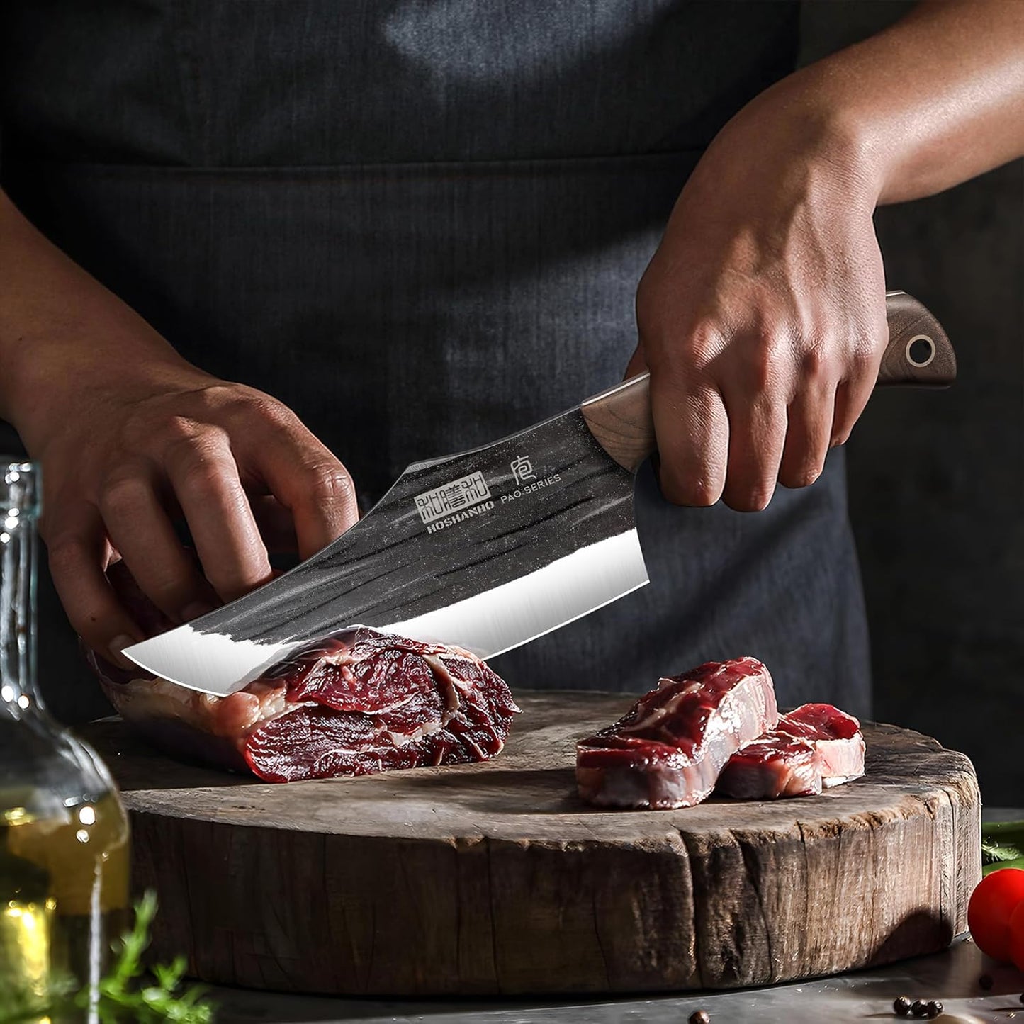 8PCS Butcher Kitchen Knife Set, Sharp Magnetic Knife Block Set | Hand Forged High Carbon Stainless Steel Chef Knives Set with Meat Cleaver Knife & Bone Chopper Knives Gift for Men