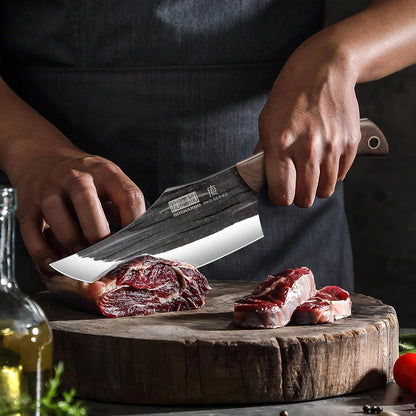 8PCS Butcher Kitchen Knife Set, Sharp Magnetic Knife Block Set | Hand Forged High Carbon Stainless Steel Chef Knives Set with Meat Cleaver Knife & Bone Chopper Knives Gift for Men