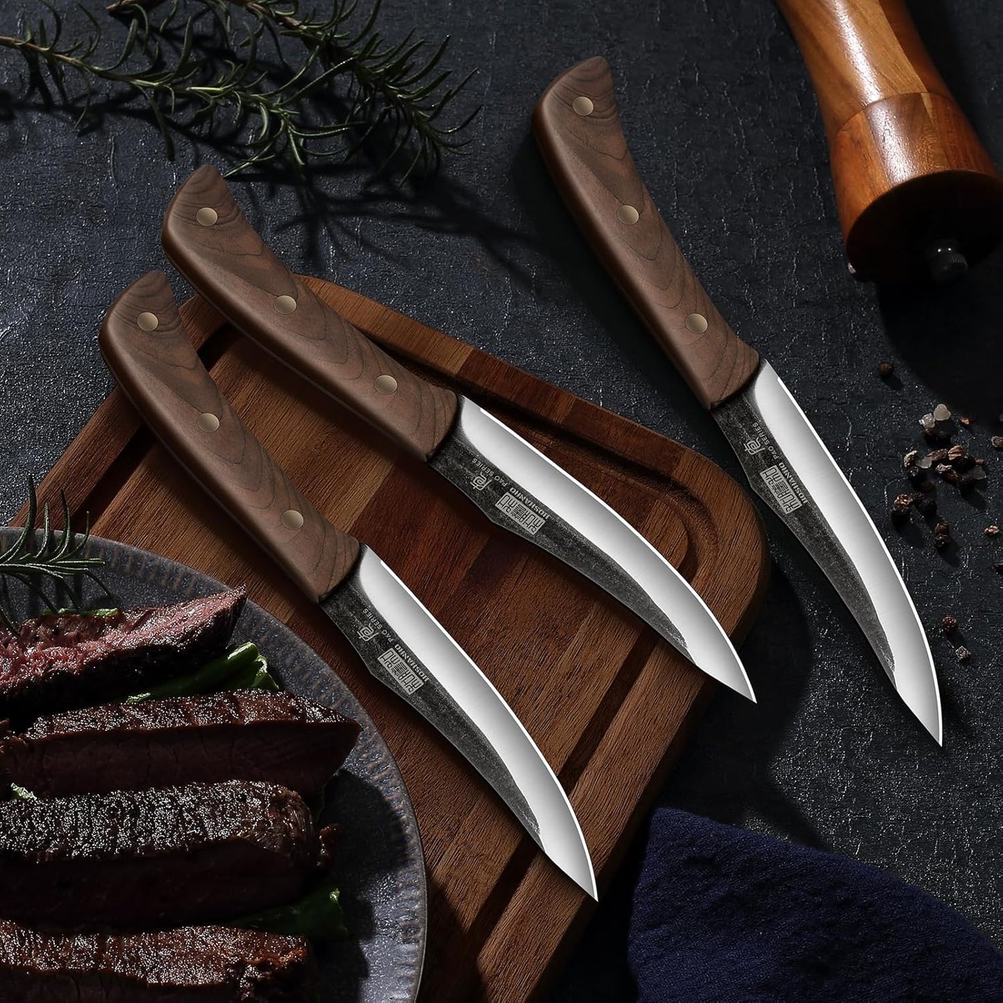 8PCS Butcher Kitchen Knife Set, Sharp Magnetic Knife Block Set | Hand Forged High Carbon Stainless Steel Chef Knives Set with Meat Cleaver Knife & Bone Chopper Knives Gift for Men