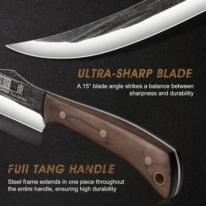 8PCS Butcher Kitchen Knife Set, Sharp Magnetic Knife Block Set | Hand Forged High Carbon Stainless Steel Chef Knives Set with Meat Cleaver Knife & Bone Chopper Knives Gift for Men