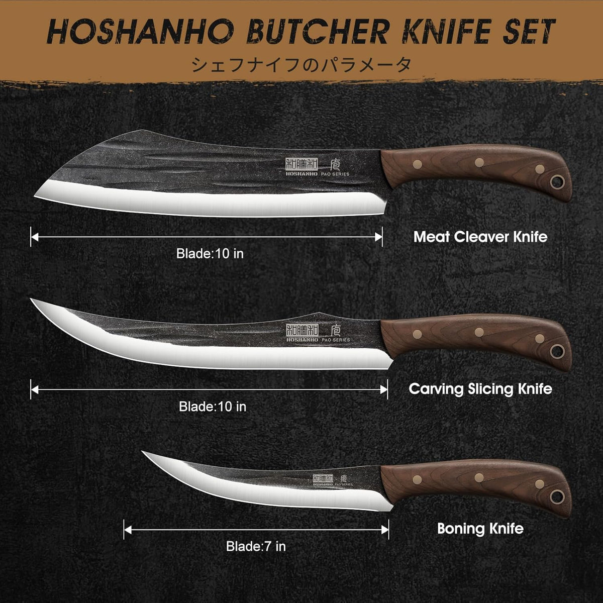 8PCS Butcher Kitchen Knife Set, Sharp Magnetic Knife Block Set | Hand Forged High Carbon Stainless Steel Chef Knives Set with Meat Cleaver Knife & Bone Chopper Knives Gift for Men