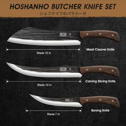 8PCS Butcher Kitchen Knife Set, Sharp Magnetic Knife Block Set | Hand Forged High Carbon Stainless Steel Chef Knives Set with Meat Cleaver Knife & Bone Chopper Knives Gift for Men
