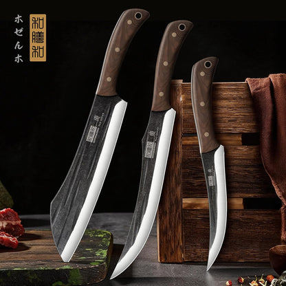 8PCS Butcher Kitchen Knife Set, Sharp Magnetic Knife Block Set | Hand Forged High Carbon Stainless Steel Chef Knives Set with Meat Cleaver Knife & Bone Chopper Knives Gift for Men