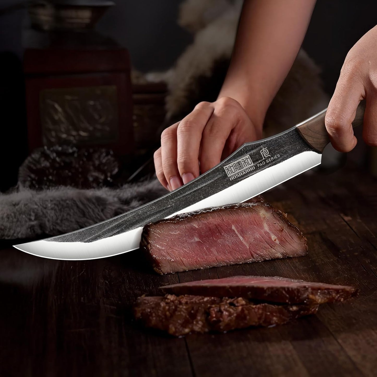 8PCS Butcher Kitchen Knife Set, Sharp Magnetic Knife Block Set | Hand Forged High Carbon Stainless Steel Chef Knives Set with Meat Cleaver Knife & Bone Chopper Knives Gift for Men