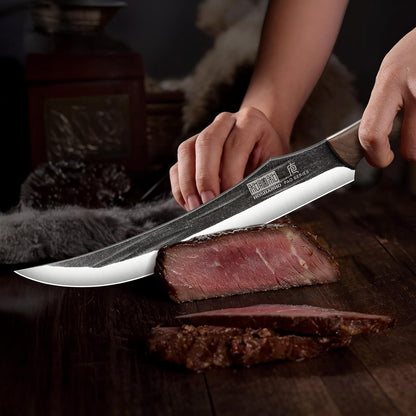 8PCS Butcher Kitchen Knife Set, Sharp Magnetic Knife Block Set | Hand Forged High Carbon Stainless Steel Chef Knives Set with Meat Cleaver Knife & Bone Chopper Knives Gift for Men