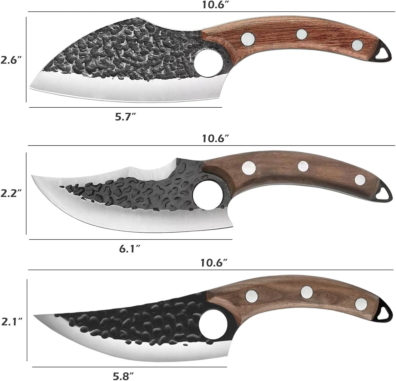 Handmade Forged Kitchen Knife 3 Pcs Professional Chef Knife Set, Hunting, BBQ Meat Knives for Cooking, Forged Kitchen Knife with High Carbon Stainless Steel Cutlery With Leather Sheaths