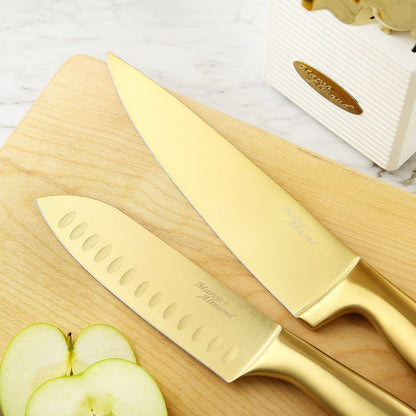 ® Gold Knife Set, Knife Block Set MA21,Titanium Coated 14 Pieces Stainless Steel Chef Gold Kitchen Knife Sets with White Block