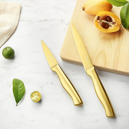 ® Gold Knife Set, Knife Block Set MA21,Titanium Coated 14 Pieces Stainless Steel Chef Gold Kitchen Knife Sets with White Block