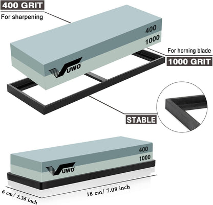 Knife Sharpening Stone Kit - Whetstone Dual Grit 400/1000 3000/8000 Premium Sharpener Set with Leather Strop, Flattening Stone, Honing Guide, Bamboo Base, Angle Guide, Cut Resistant Gloves