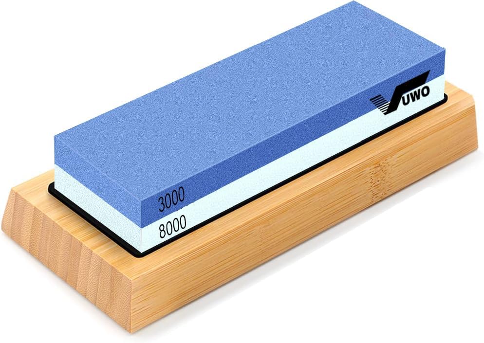 Knife Sharpening Stone Kit - Whetstone Dual Grit 400/1000 3000/8000 Premium Sharpener Set with Leather Strop, Flattening Stone, Honing Guide, Bamboo Base, Angle Guide, Cut Resistant Gloves