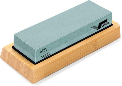 Knife Sharpening Stone Kit - Whetstone Dual Grit 400/1000 3000/8000 Premium Sharpener Set with Leather Strop, Flattening Stone, Honing Guide, Bamboo Base, Angle Guide, Cut Resistant Gloves