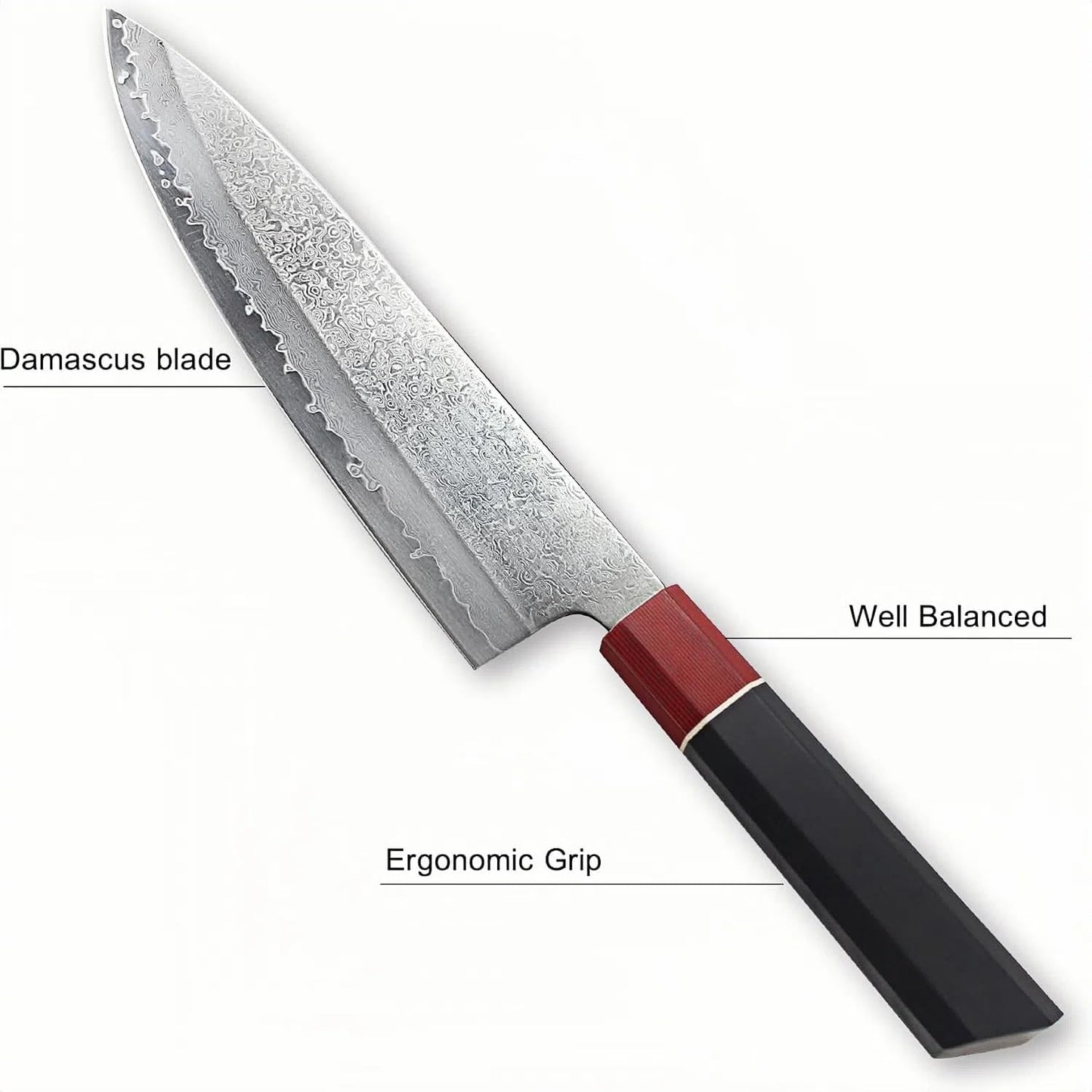 8.6" Japanese Gyuto Chef Knife, Sharp Damascus Professional Kitchen Knife with Full Tang G10 Handle for Restaurant and Home Cooking BBQ