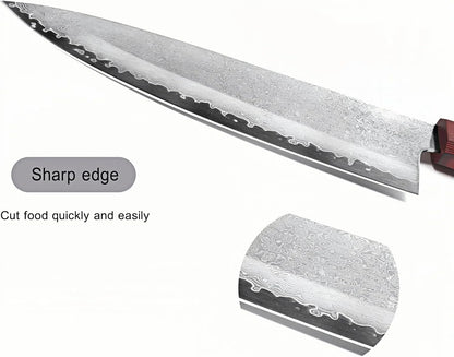 8.6" Japanese Gyuto Chef Knife, Sharp Damascus Professional Kitchen Knife with Full Tang G10 Handle for Restaurant and Home Cooking BBQ