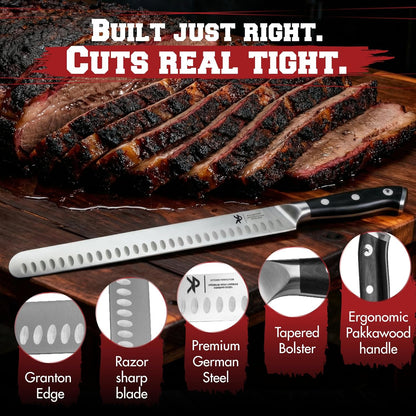 10” Butcher Breaking Knife for Meat Cutting, BBQ Brisket | With Sheath, Ultra Sharp, Premium German Steel, Granton Edge, Full Tang Ergonomic Handle.Great Carving Slicing & Fillet Knife