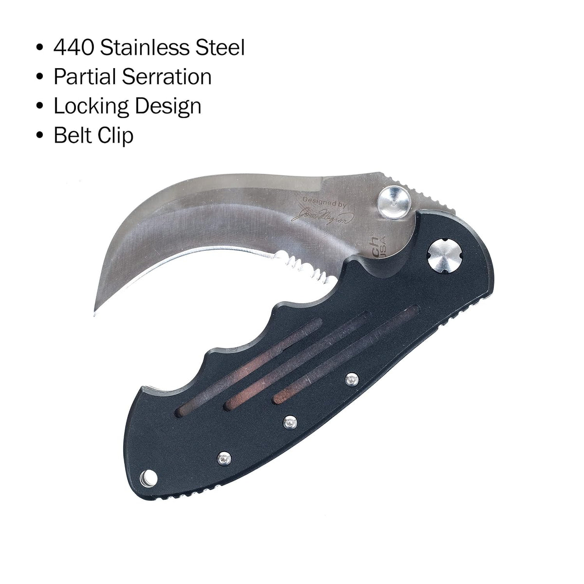 Hawk Bill Pocket Knife – Folding Stainless-Steel Blade with Partial Serrated Edge – Hooked Utility Pocketknife with Belt Clip by Whetstone