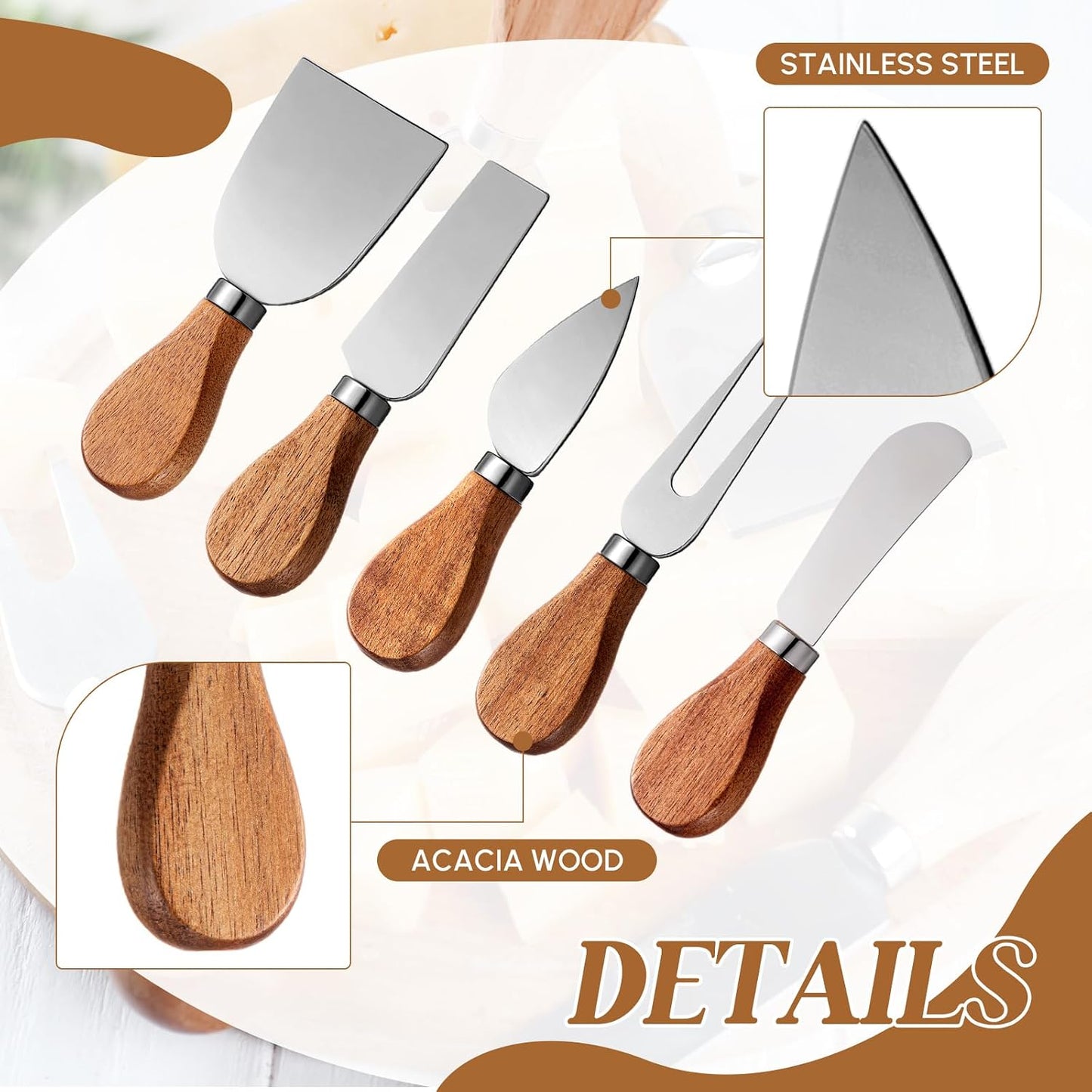 46 Pcs Charcuterie Boards Accessories with Magnetic Acacia Wood Holder Wooden Cheese Knife Set for Wood Handle Knives for Cheese Knife Slicer with Tongs, Spoons, Forks, Honey Dipper (Style 3)
