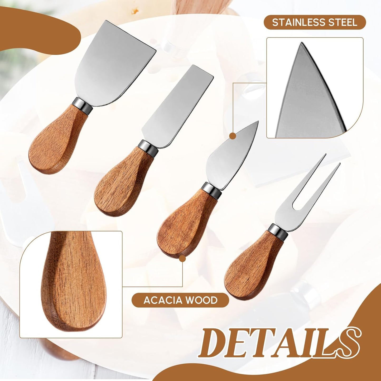 46 Pcs Charcuterie Boards Accessories with Magnetic Acacia Wood Holder Wooden Cheese Knife Set for Wood Handle Knives for Cheese Knife Slicer with Tongs, Spoons, Forks, Honey Dipper (Style 3)