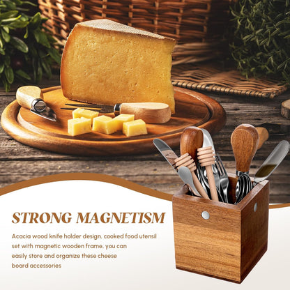 46 Pcs Charcuterie Boards Accessories with Magnetic Acacia Wood Holder Wooden Cheese Knife Set for Wood Handle Knives for Cheese Knife Slicer with Tongs, Spoons, Forks, Honey Dipper (Style 3)