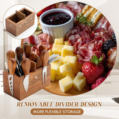 46 Pcs Charcuterie Boards Accessories with Magnetic Acacia Wood Holder Wooden Cheese Knife Set for Wood Handle Knives for Cheese Knife Slicer with Tongs, Spoons, Forks, Honey Dipper (Style 3)