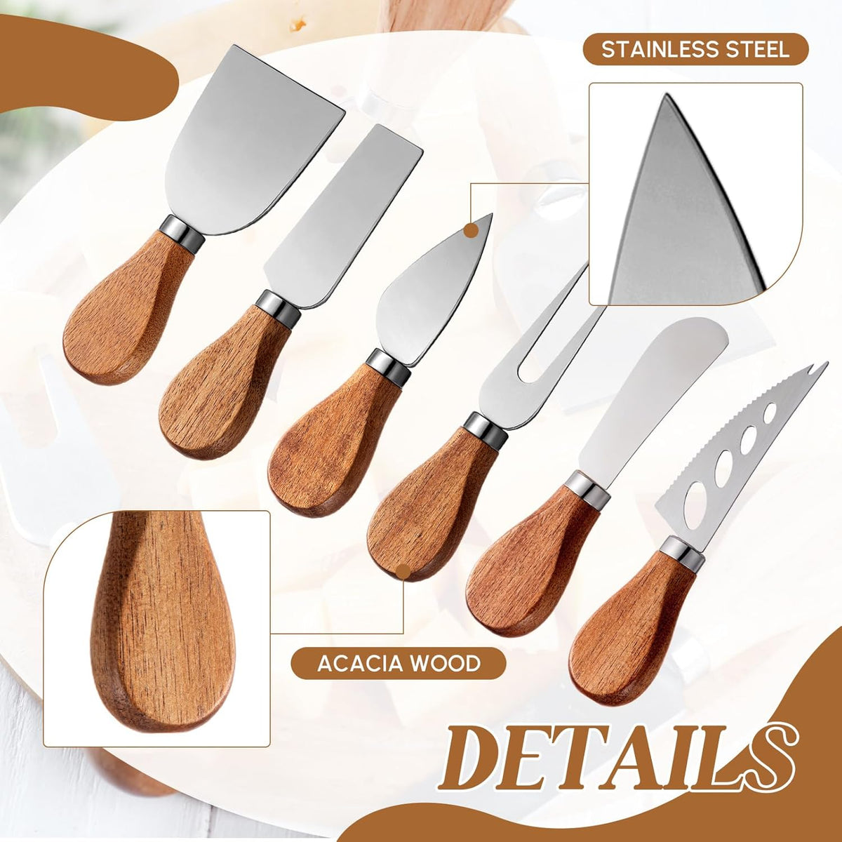 46 Pcs Charcuterie Boards Accessories with Magnetic Acacia Wood Holder Wooden Cheese Knife Set for Wood Handle Knives for Cheese Knife Slicer with Tongs, Spoons, Forks, Honey Dipper (Style 3)