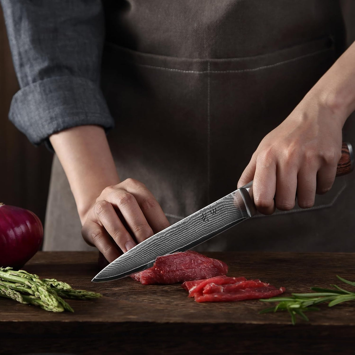 EDIB 4-Piece Damascus Kitchen Knife Set, Elegant Wooden Gift Box